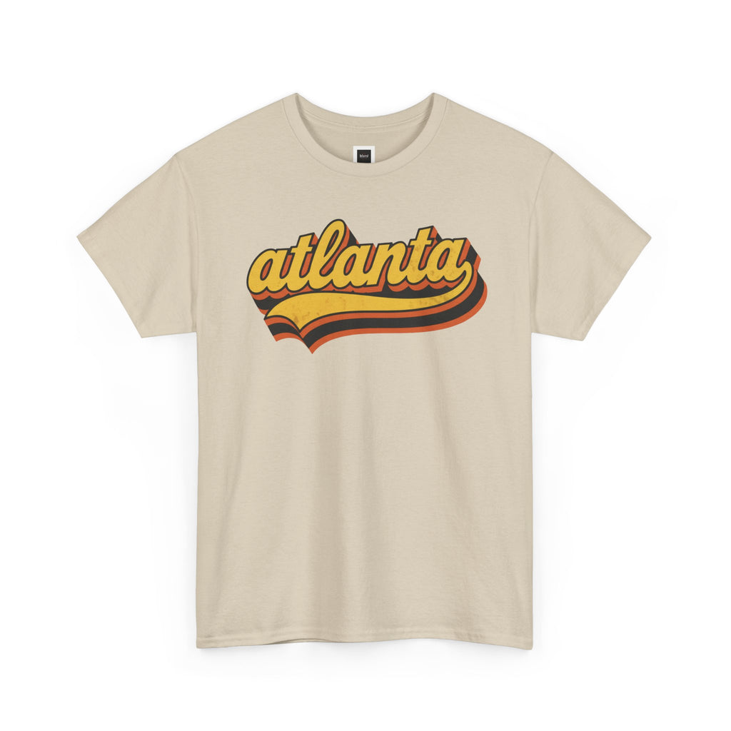 Atlanta retro script Tee | vintage city logo, 70s sunset stripes