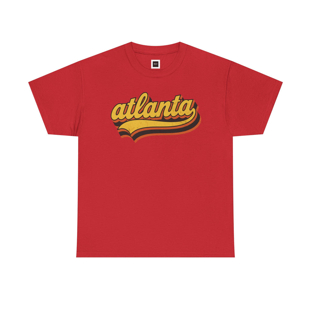 Atlanta retro script Tee | vintage city logo, 70s sunset stripes