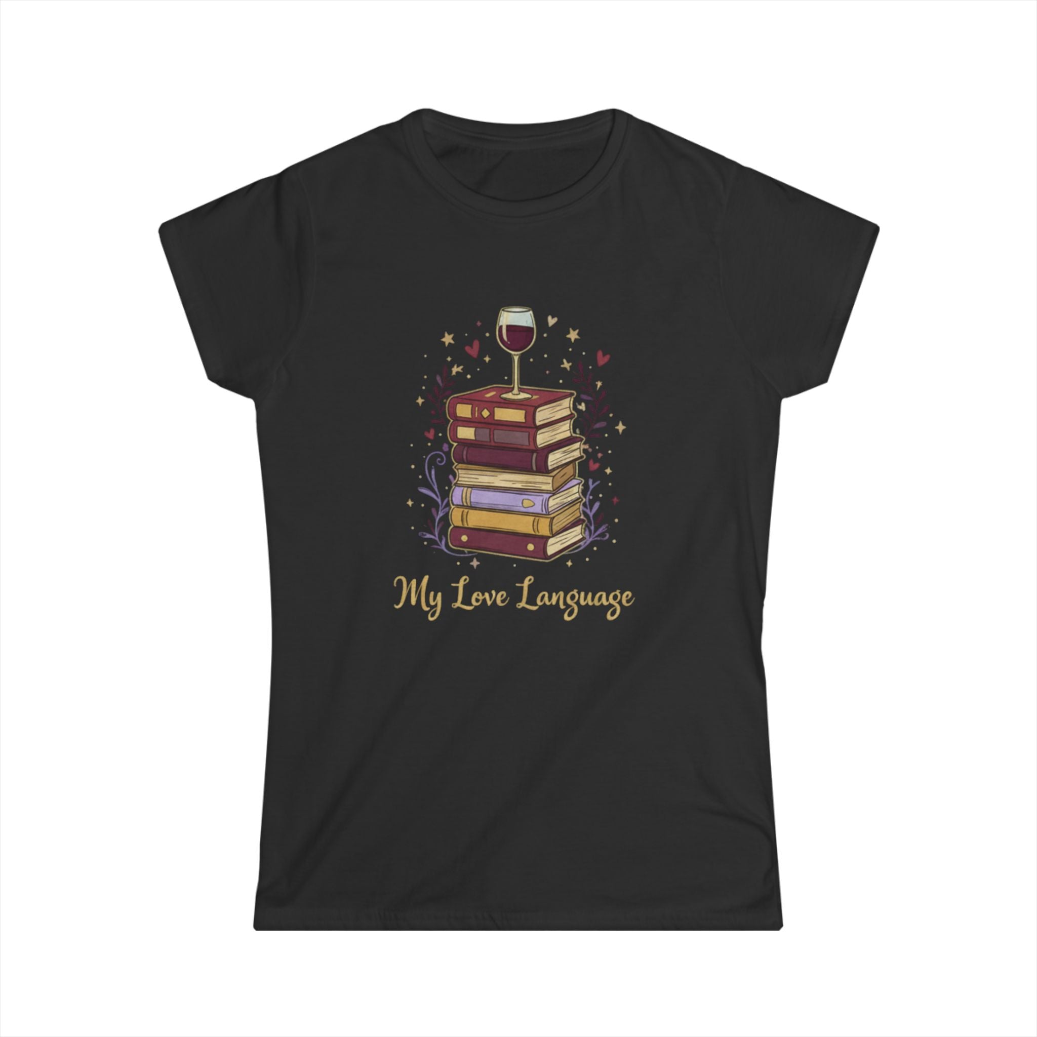 Book Lover Tee — "My Love Language" Wine & Books Graphic Shirt