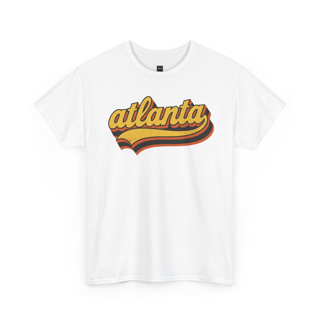 Atlanta retro script Tee | vintage city logo, 70s sunset stripes