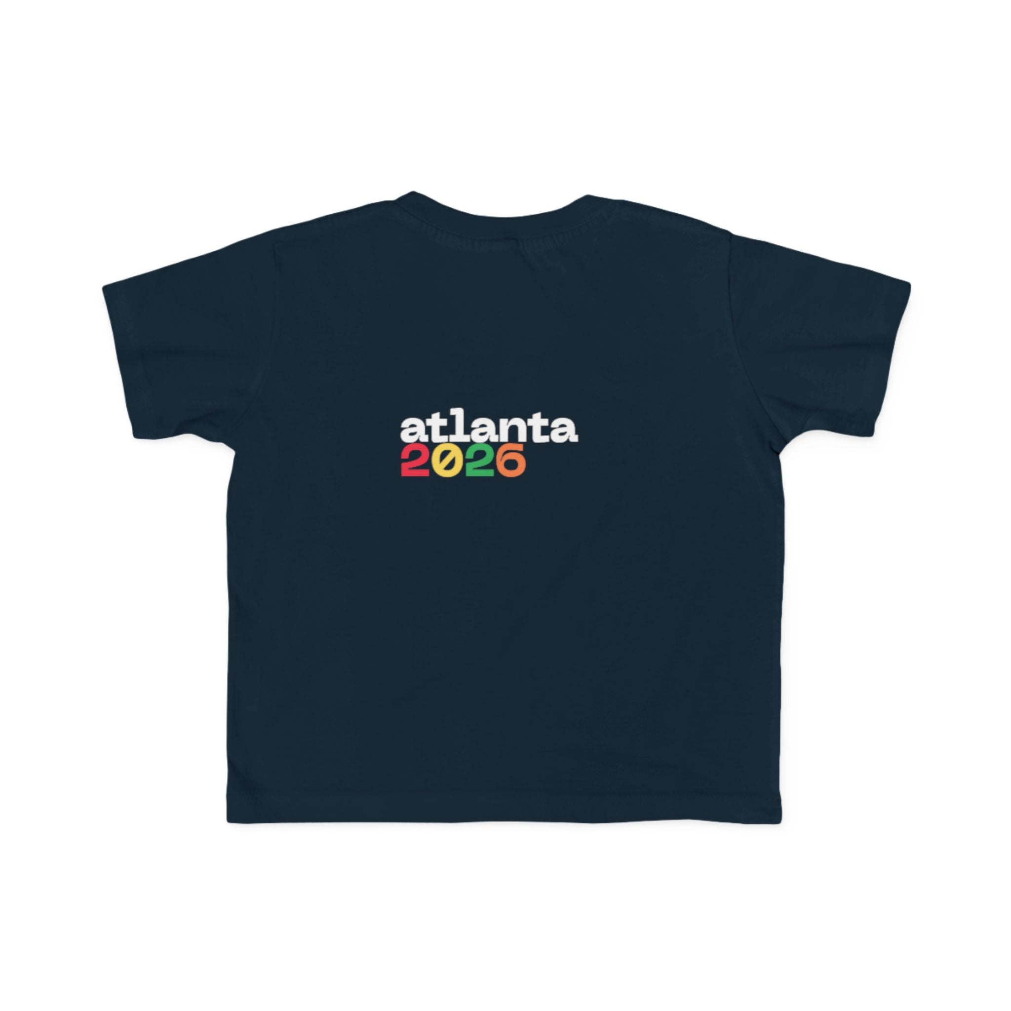 Toddler Tee — 'just here for the futbol' Soccer Baby Shirt (Atlanta 2026)