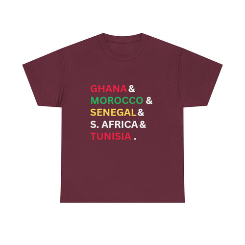 African Countries List T‑Shirt — Ghana, Morocco, Senegal, S. Africa & Tunisia Tee