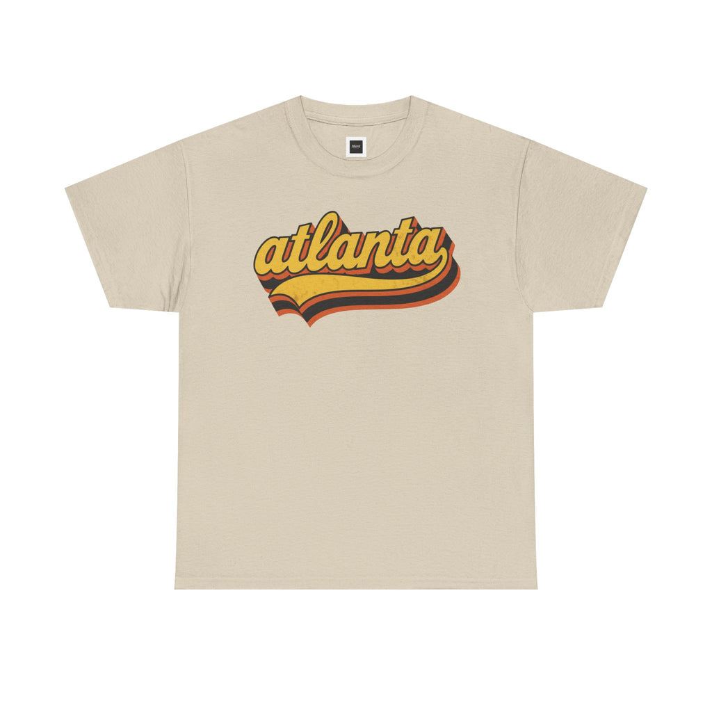Atlanta retro script Tee | vintage city logo, 70s sunset stripes