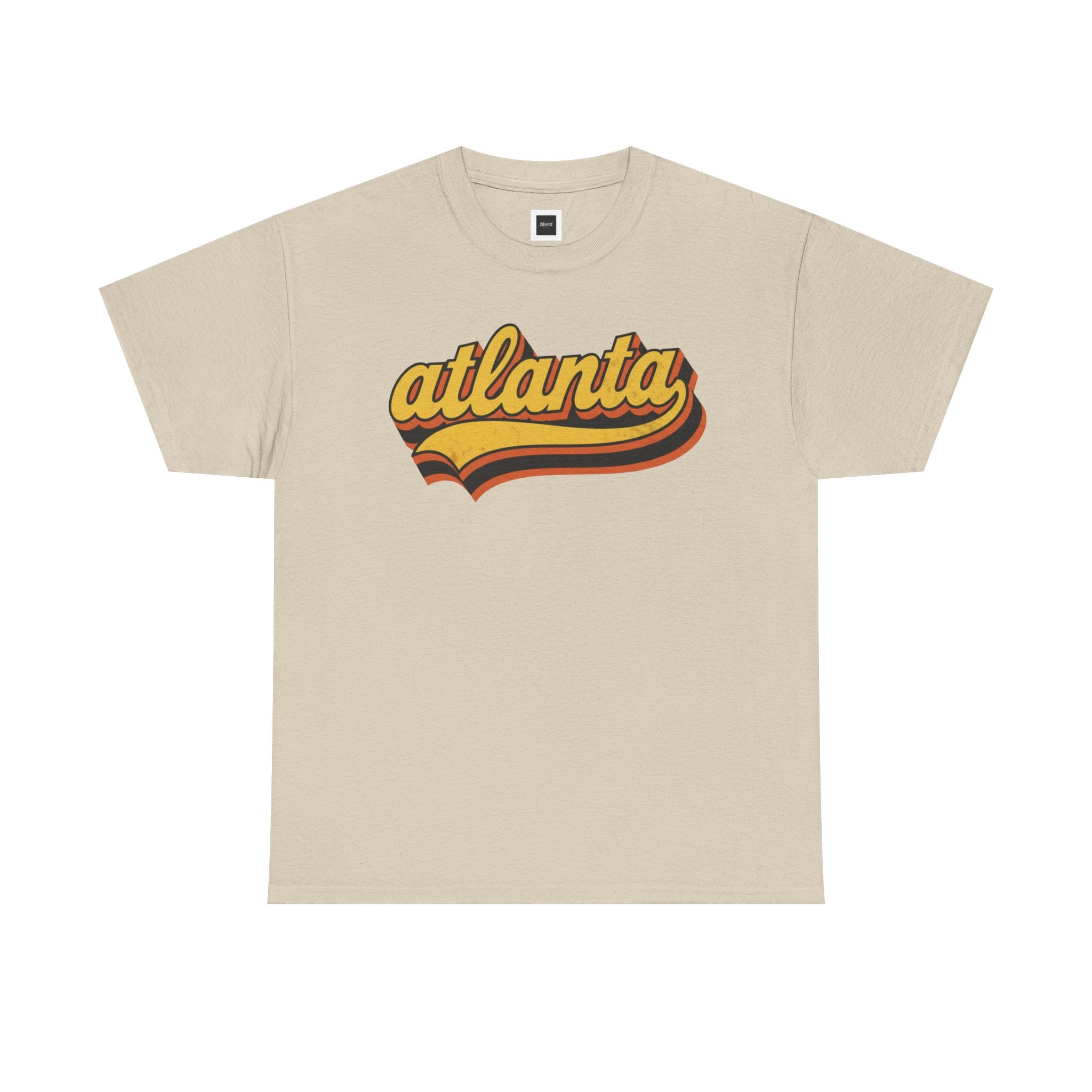 Atlanta retro script Tee | vintage city logo, 70s sunset stripes