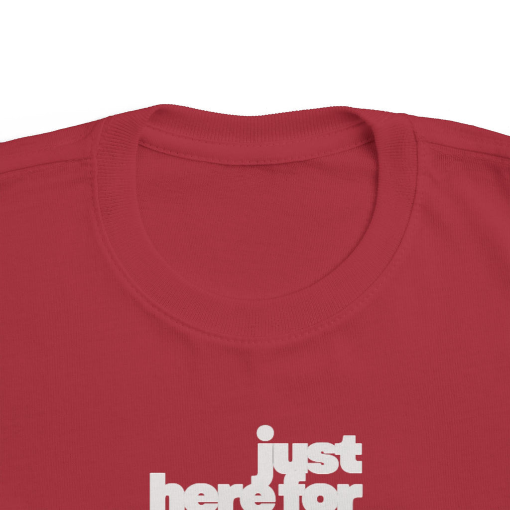 Toddler Tee — 'just here for the futbol' Soccer Baby Shirt (Atlanta 2026)