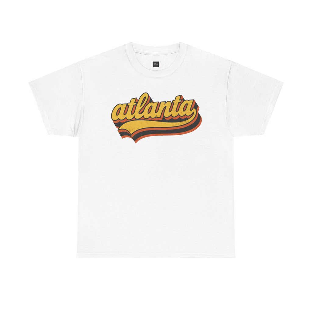 Atlanta retro script Tee | vintage city logo, 70s sunset stripes