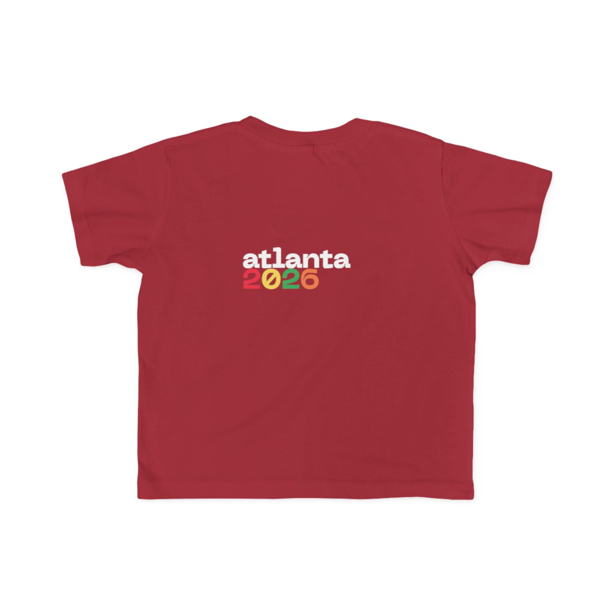 Toddler Tee — 'just here for the futbol' Soccer Baby Shirt (Atlanta 2026)