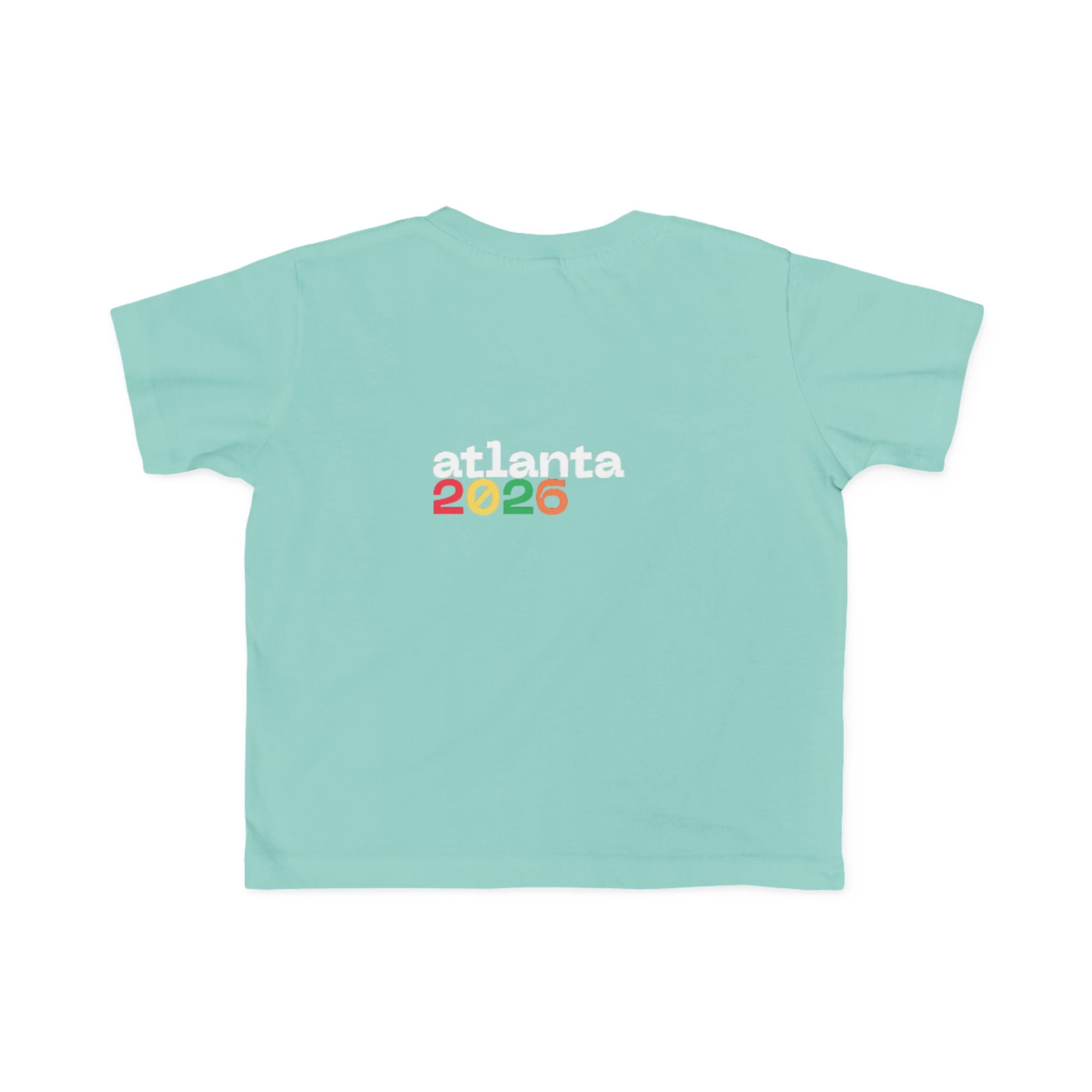 Toddler Tee — 'just here for the futbol' Soccer Baby Shirt (Atlanta 2026)
