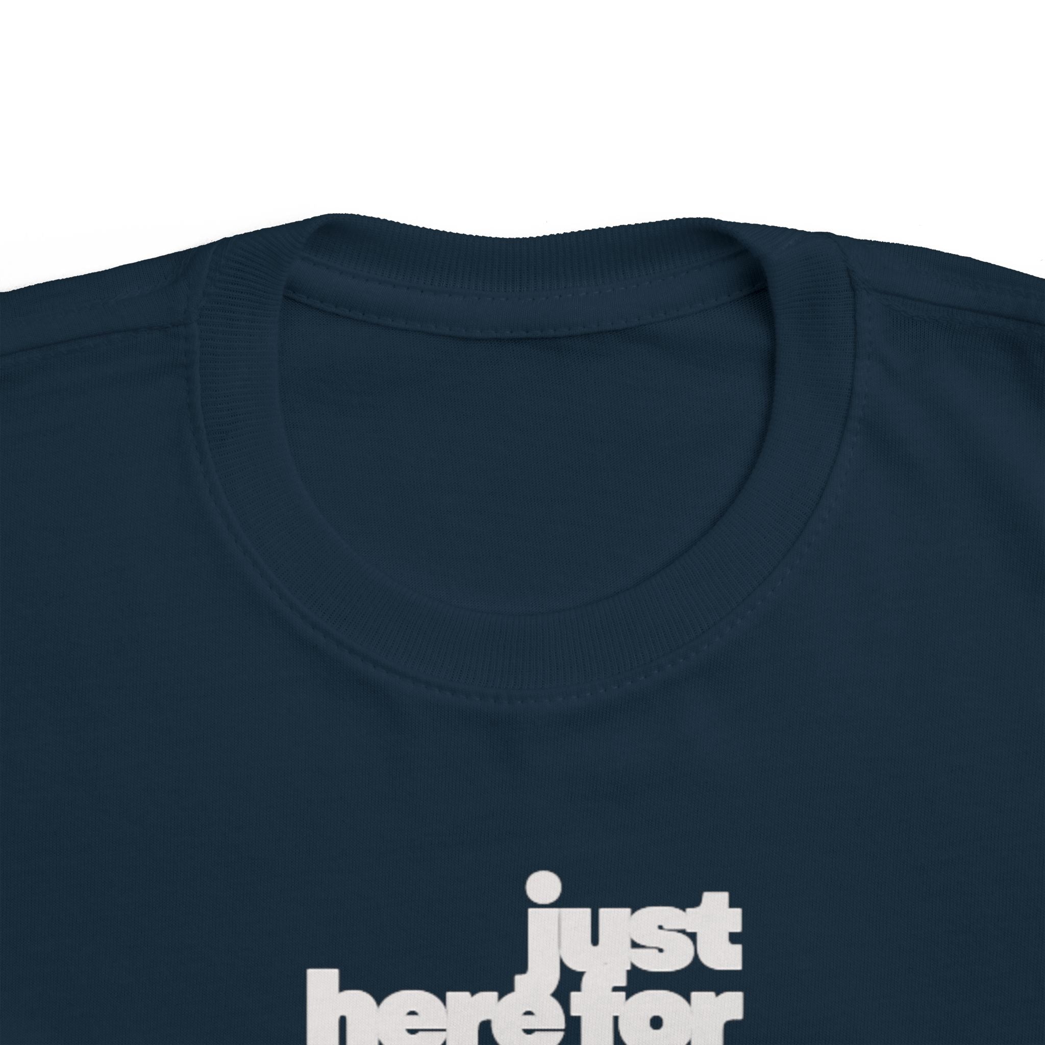 Toddler Tee — 'just here for the futbol' Soccer Baby Shirt (Atlanta 2026)