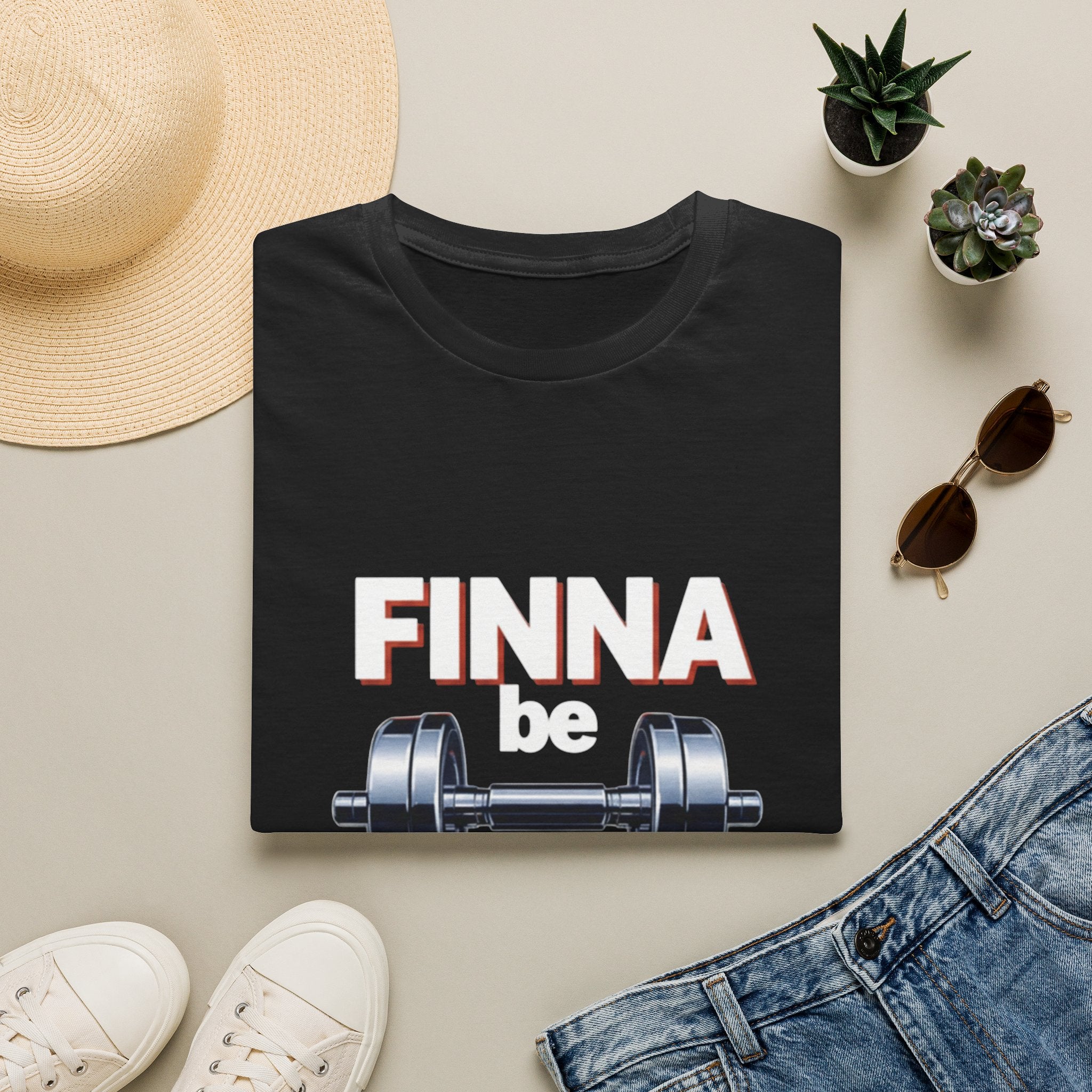 Finna Be Fine Gym T-Shirt — Funny Motivational Workout Tee with Dumbbell Graphic