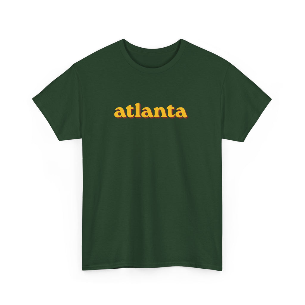 Atlanta Retro Script Tee — Vintage Yellow City Shirt
