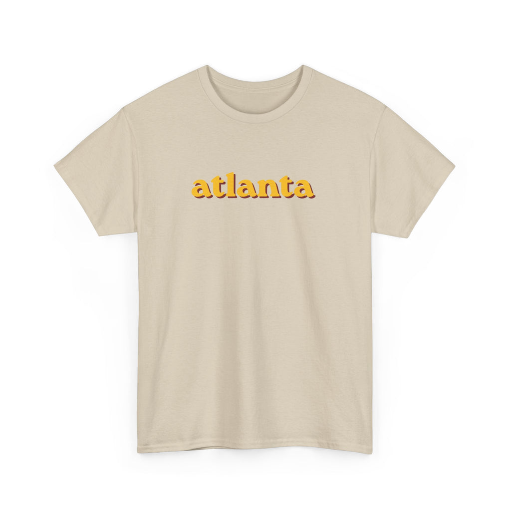 Atlanta Retro Script Tee — Vintage Yellow City Shirt