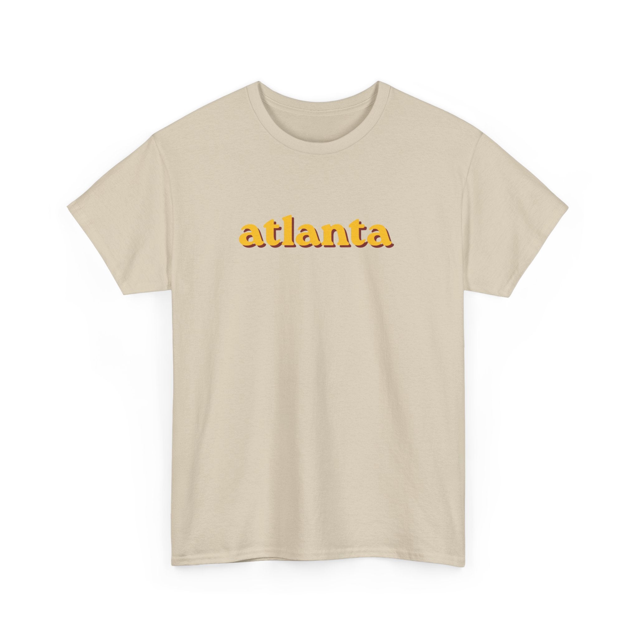 Atlanta Retro Script Tee — Vintage Yellow City Shirt