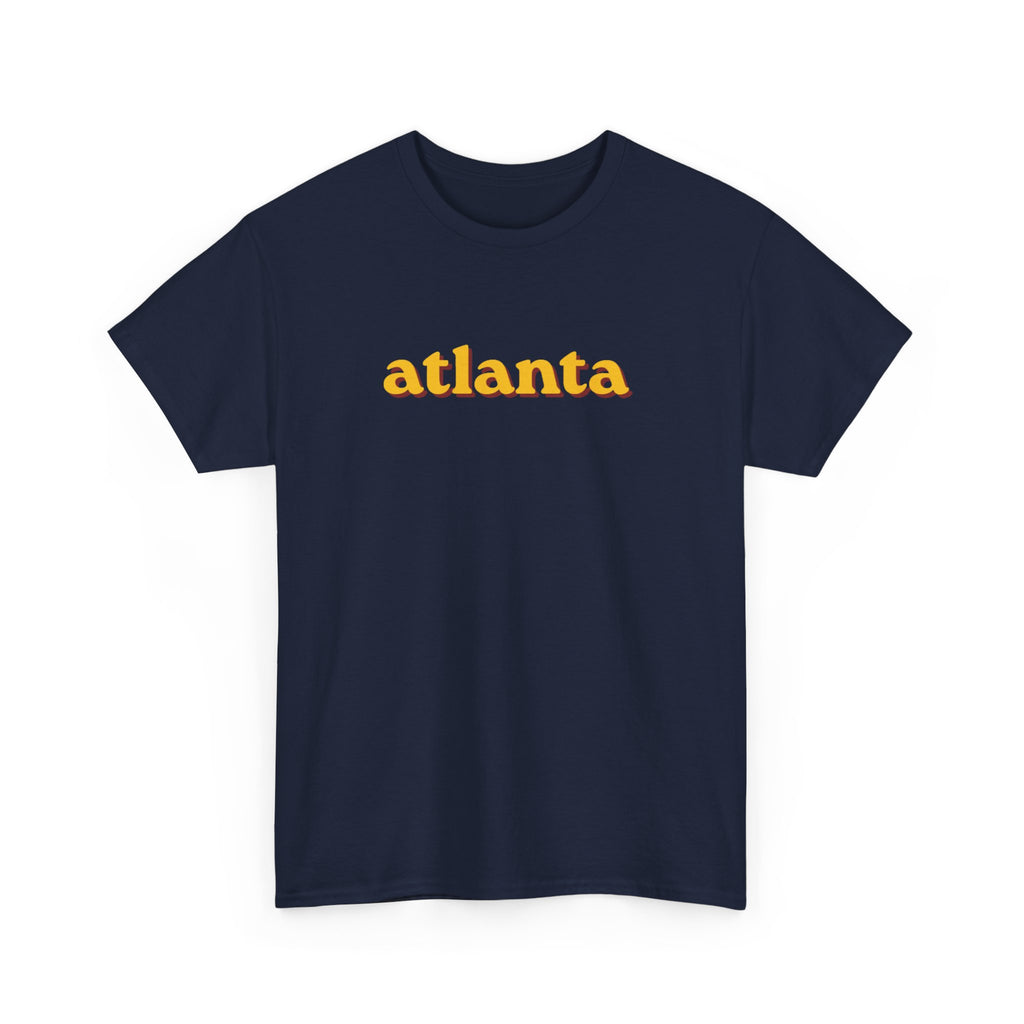 Atlanta Retro Script Tee — Vintage Yellow City Shirt