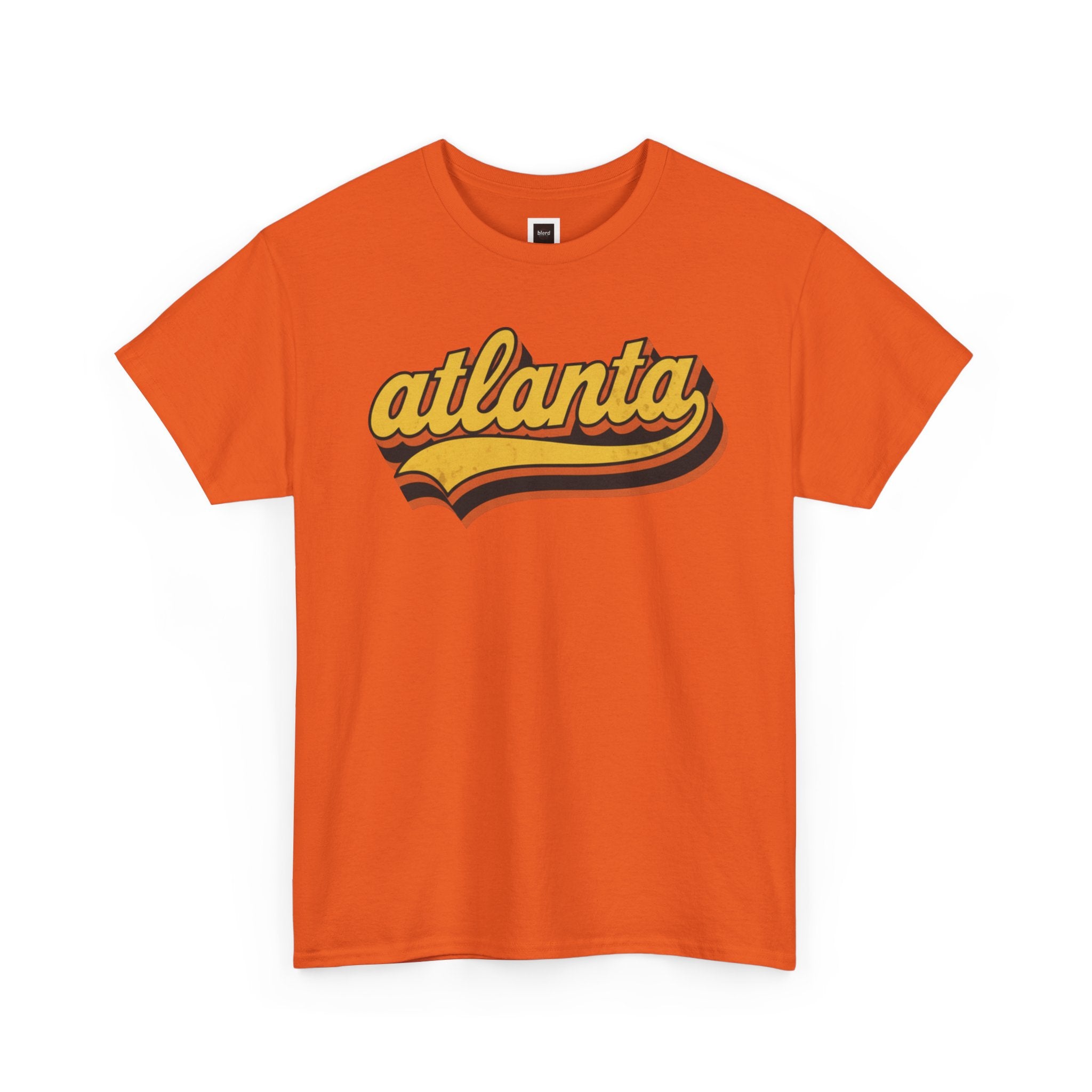 Atlanta retro script Tee | vintage city logo, 70s sunset stripes